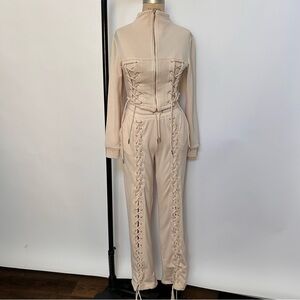 Club L London Beige Lace-Up Jumpsuit